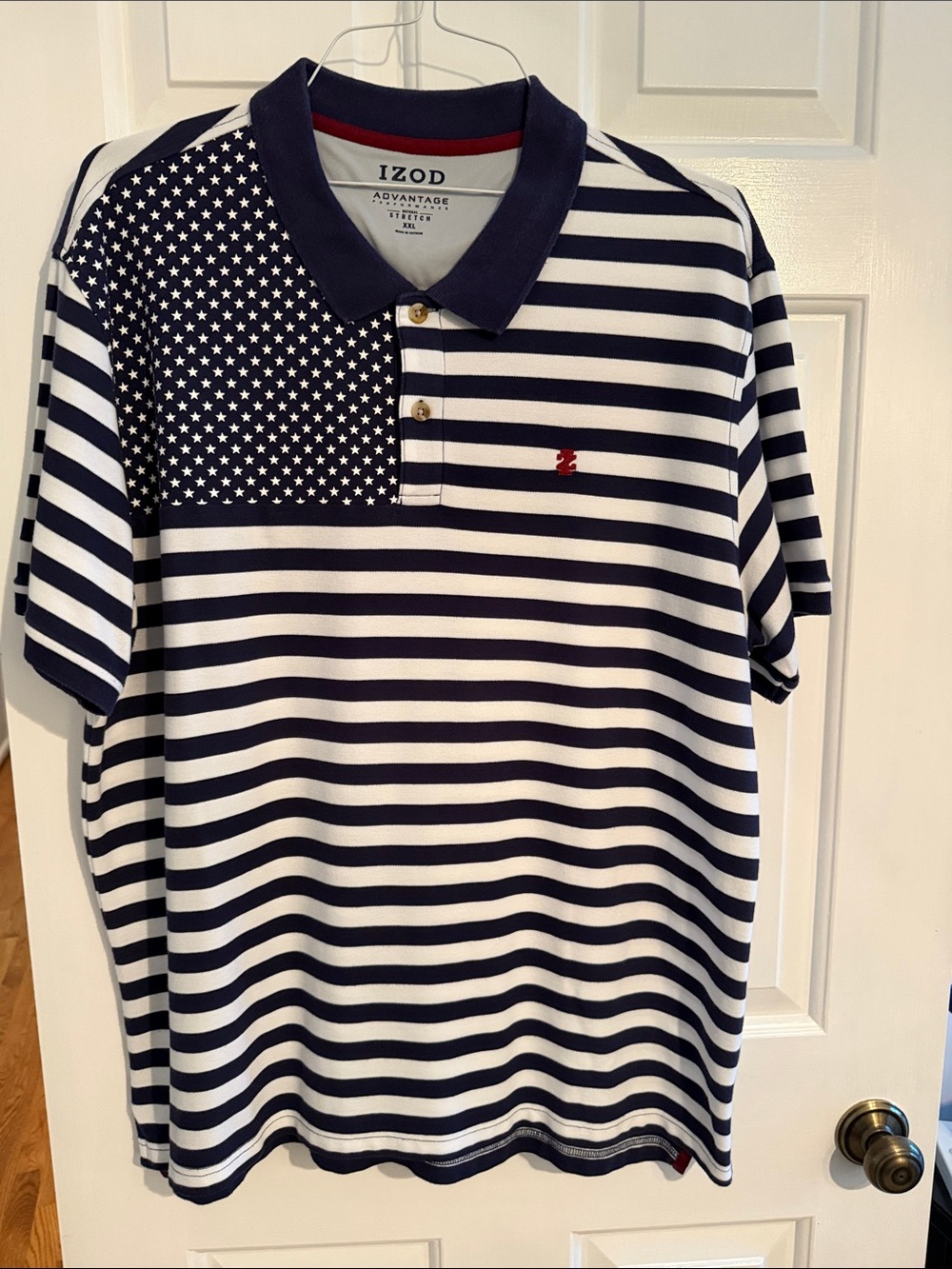 Izod Navy & White Striped Polo with Star Panel